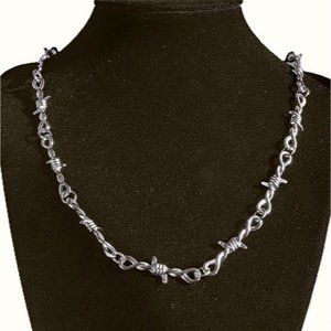 20" Mens 18K White Gold Barbed Wire Chain Link Necklace Silver Jewelry 18 Karat